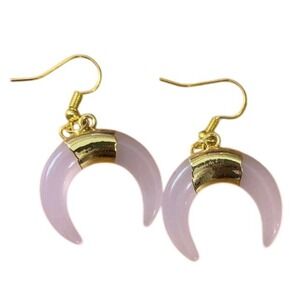 Gold Tone Pink Crescent‎ Moon Earrings Boho Witchy Celestial Jewelry